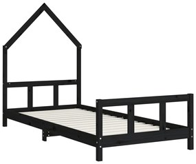 Giroletto per bambini nero 90x200 cm in legno massello di pino