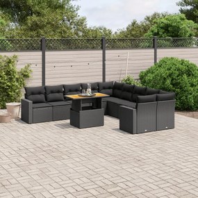 Set Divani da Giardino 11 pz con Cuscini in Polyrattan Nero