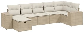 Set Divani da Giardino 7 pz con Cuscini Beige in Polyrattan