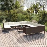 Set Divani da Giardino 13 pz con Cuscini in Polyrattan Marrone