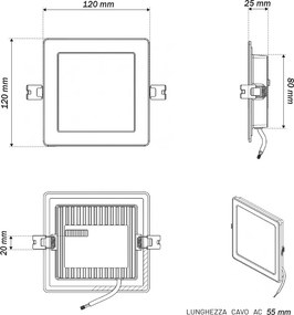 Pannello LED Quadrato 6W foro da 100 a 110mm CCT Bianco Variabile - LEDISENS Colore Bianco Variabile CCT