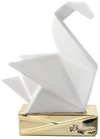 Bongelli preziosi Scultura piccola moderna in marmorino Cigno Origami h 12 - 2 varianti BIANCO ORO