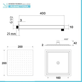 Kit doccia da incasso con soffione 20 cm e set completo nero opaco Lotus