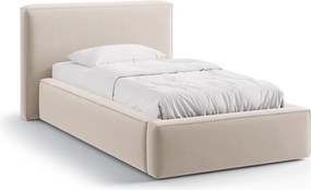 Letto singolo imbottito beige con contenitore con rete inclusa 90x200 cm Jodie – Micadoni
