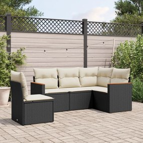 Set divani da giardino 5 pz con cuscini in polyrattan nero