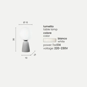 Lumetto da tavolo ROCK in cemento Bianco e vetro satinato 15x30 cm