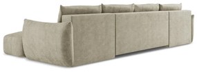 Divano angolare beige allungabile (a U) con rivestimento in ciniglia Leila – Makamii