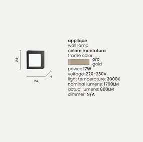 Applique LED in metallo Oro 24x24 cm e diffusore in acrilico PASSPARTOU