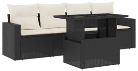 Set divani da giardino 5 pz con cuscini in polyrattan nero