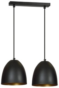 Lampadario 2 Luci Reartù In Acciaio Nero Con Cupole In Nero E Oro