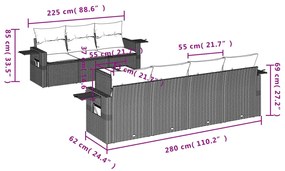 Set divano da giardino 8pz con cuscini grigio chiaro polyrattan