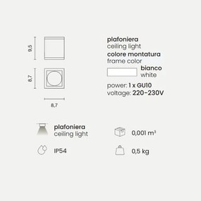 Plafoniera NEVADA 9x10 cm per esterni LED in alluminio Bianco