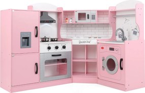 Costway Cucina giocattolo d'angolo per bambini con macchina di ghiaccio, Cucina giocattolo con microonde e forno 2 Colori