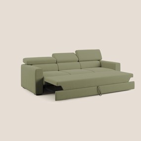 Dylan divano a 3 sedute con pouf estraibile poggiapiedi in tessuto fiammato simil cotone impermeabile T19 verde