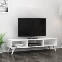 Mobile Porta TV 'Aaskov' - Larghezza 120 cm - Consolle Basso a 3 Scomparti Aperti - Bianco [en.casa]