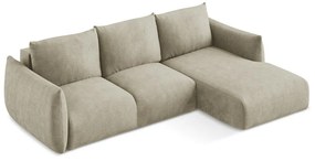 Divano angolare beige allungabile (con penisola a destra/con chaise lounge) con rivestimento in ciniglia Leila – Makamii