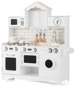 Costway Cucina giocattolo per bambini in legno con lavatrice piano cottura, Set giochi cucina realistica Bianco