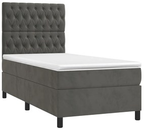 Giroletto a molle con materasso grigio scuro 90x200 cm velluto