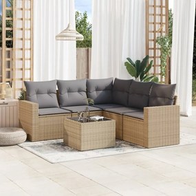 Set divano da giardino 6 pz con cuscini beige in polyrattan