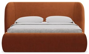 Letto matrimoniale imbottito in terracotta con contenitore con griglia 140x200 cm Hauke - Makamii