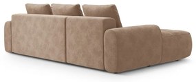 Divano angolare marrone chiaro allungabile/con contenitore (con penisola a sinistra/con chaise lounge) con rivestimento in velluto Linz – Cosmopolitan Design
