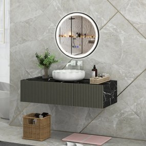 Costway Specchio da bagno illuminato con luce LED a 3 colori funzione di memoria anti-appannamento, Specchio infrangibile