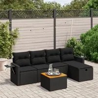 Set Divano da Giardino 6 pz con Cuscini Nero in Polyrattan 3264940