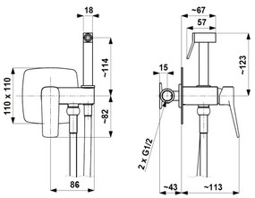 KFA Armatura 4529-512-61-Bidet. Miscelatore per bidet con doccetta estraibile per installazione ad incasso MALAGA, grigio metallizzato