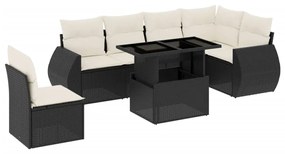 Set divani da giardino con cuscini 7pz nero polyrattan