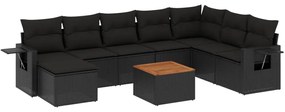Set divani da giardino 9 pz con cuscini nero in polyrattan