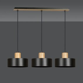 Lampadario a Sospensione in Acciaio e Legno TORIN 3 Nero 3xE27