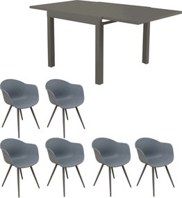 JERRI - set tavolo in alluminio cm 90/180 x 90 x 75 h con 6 Poltrone Dynamo