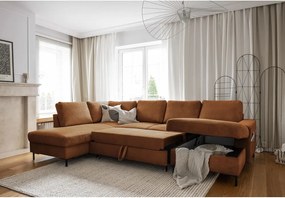 Divano letto angolare in velluto a coste arancione (angolo sinistro) Lofty Lilly - Miuform