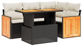 Set divani da giardino 5 pz con cuscini in polyrattan nero