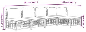 Set Divani da Giardino 5 pz con Cuscini Antracite in Polyrattan