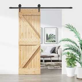 Porta Scorrevole Con Set Hardware 70x210 Cm Legno Massello Pino /