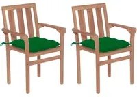 Sedie da Giardino 2 pz con Cuscini Verdi in Massello di Teak 3062228