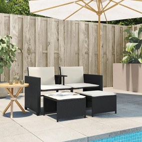 Divano giardino 2 posti con tavolo e sgabelli nero polyrattan