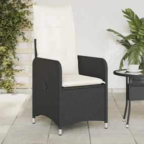 Sedia reclinabile da giardino con cuscini nera in polyrattan