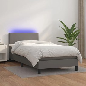 Giroletto Molle Con Materasso E Led Grigio 90x200cm Similpelle /