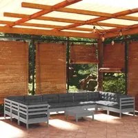 Set Divani da Giardino 11 pz con Cuscini Grigi Massello di Pino 3097339