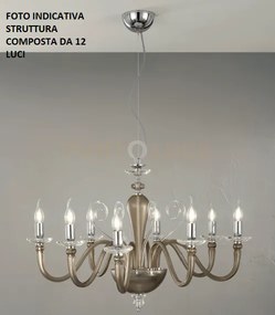 Lampadario debussy 12 luci fume' e cromo attacco e14 d.84cm