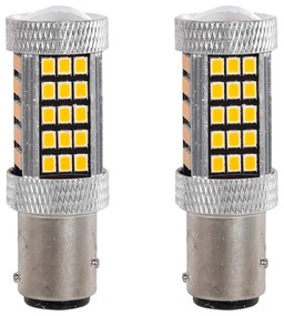 2pz Lampada Led BAZ15D S25 P21/5W 66 SMD 2835 12V 24V 300lm 4W/1.5W Doppio Filamento Luce 360 Ambra Piedi Sfalsati 55mm