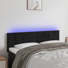 Testiera A Led Nera 144x5x78/88 Cm İn Velluto /