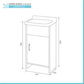 Mobile lavatoio salvaspazio 42x34 cm vasca completa di kit di scarico