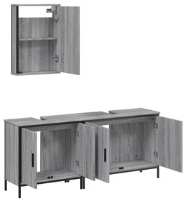 Set mobili da bagno 3 pz grigio sonoma in legno multistrato