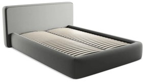 Letto matrimoniale imbottito grigio con contenitore con griglia 140x200 cm Kiana - Makamii