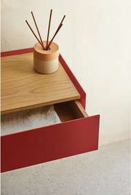 Comodino rosso con piano effetto rovere da parete Arista – Teulat