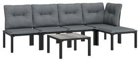 Set salotto da giardino 6 pz in polyrattan nero e grigio