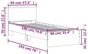 Giroletto e Testiera Grigio Cemento 90x190 cm Legno Multistrato